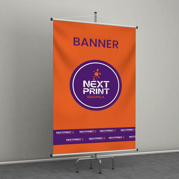 Banner por metro lona 440g bastao de madeira e ponteira de plastico 4x0 frente colorido