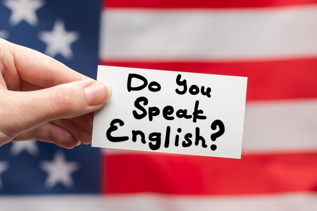Voce fala ingles texto em um cartao na bandeira americana 188078 3704