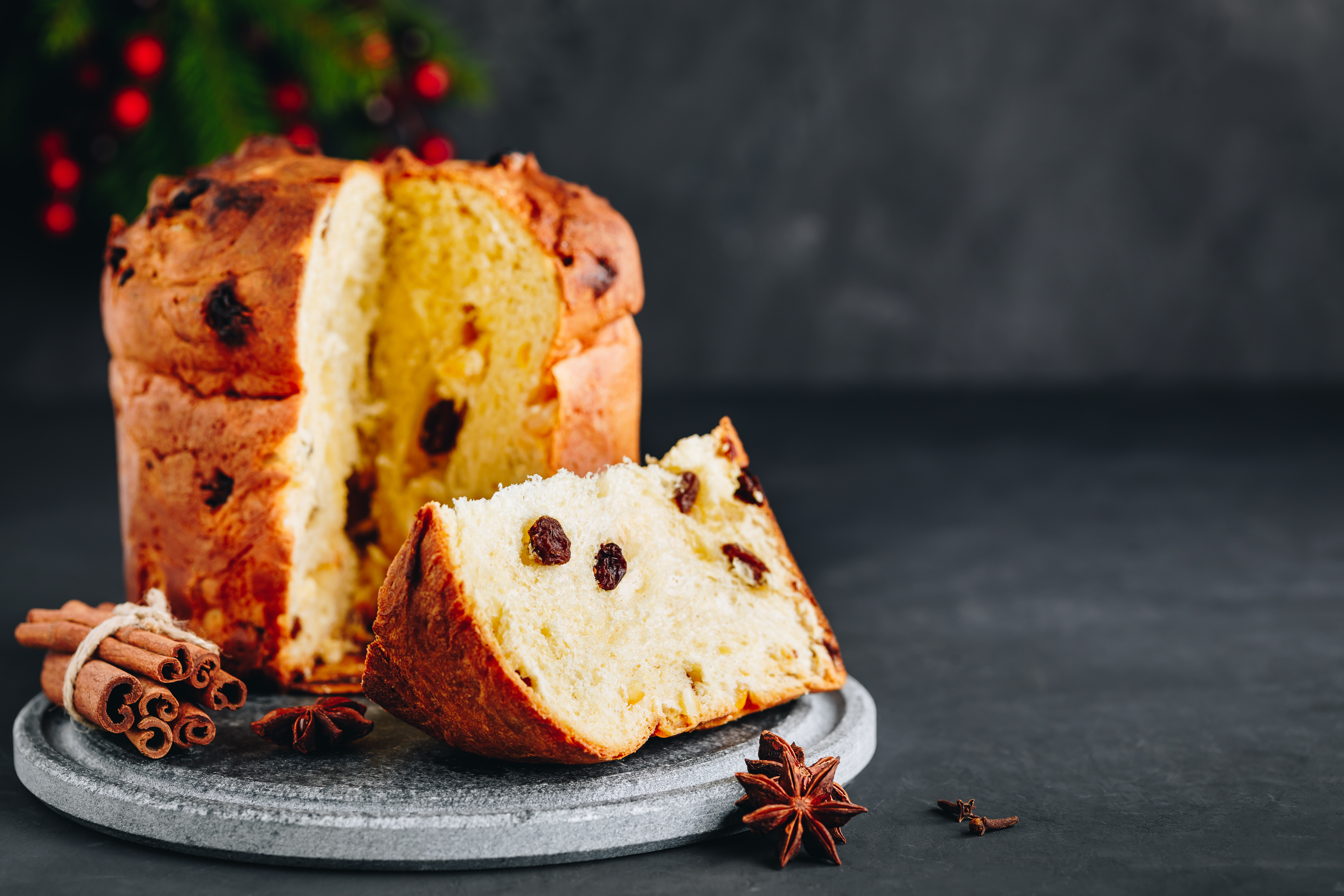 Traditional christmas panettone cake with dried fr gecwzz2